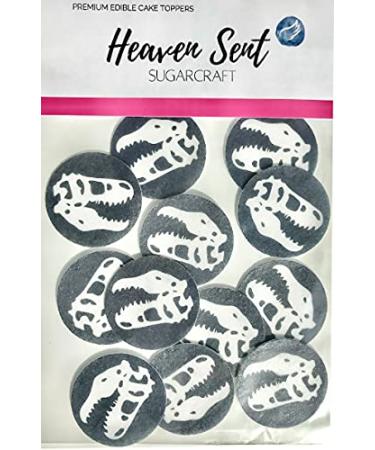 24x Dinosaur Skull Circles Edible Thick Wafer Card Standing Cupcake Toppers Birthday Party Cake Decorations