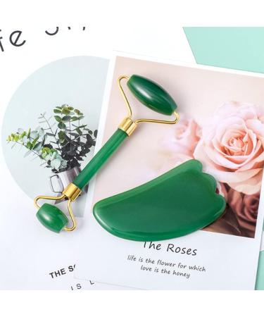 Jade Facial Roller Gua Sha Massager Tool Set for Neck Eye Back Leg Anti-Wrinkle Anti-Aging - Buy Online on GoSupps.com