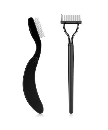 2pcs Eyelash Combs Eyelash Separator Tool Mascara Separator Tool Metal Lash Comb Foldable Eyelash Teeth Brush for Individual Lashes Eyelash Separator Comb Lash Comb for Lash Extensions (Black)