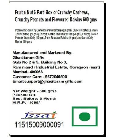 Ghasitaram Gifts Rakhi Gifts for Brothers Dryfruit - Fruit n Nut 6 Parti Box of Crunchy Cashews Crunchy Peanuts and Flavoured Raisins 600 GMS with 2 Pearl Rakhis - Buy Online on GoSupps.com