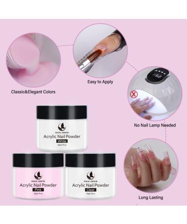Magic Armor 3PCs Acrylic Powder Set - Clear Rosa White 20g | Slow Curing Professional Acrylic Powder for 3D French Nail Manicure & DIY Extensions | NADARYLYL 60g - Buy Online on GoSupps.com