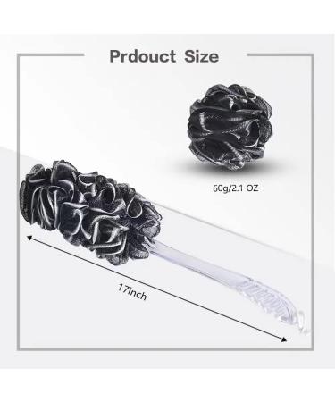 Loofah Charcoal Back Scrubber Set - 1 Long Handle Brush, 1 Large Mesh Pouf, 2 Hooks - Shower Sponge for Men and Women - Buy Online on GoSupps.com