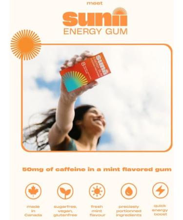Sunii Energy Gum - 100mg Caffeine for Quick Energy Boost | Sugar-Free Gluten-Free Perfect for Workouts & Studying | 5 Calories - Buy Online on GoSupps.com