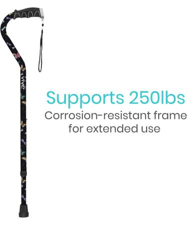 Vive Adjustable Walking Cane for Men and Women - Sturdy Design with Slip-Proof Rubber - Black Butterfly Design - Buy Online on GoSupps.com