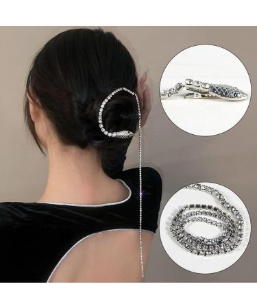 Rhinestones Snake Hair Chains Punk Crystal Tassel Hair Clip Chains Decorative Hairpin Headpiece for Women SET2 - Buy Online on GoSupps.com