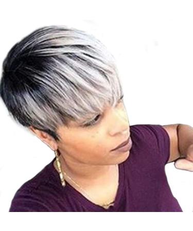 Short Ombre Gray Synthetic Wig for Black & White Women - Divine Hair - Buy Online on GoSupps.com