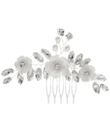 Beavorty Hair Comb Hair Accessories for Women Decorative Hair Side Comb Flower Hair Side Comb Rhinestone Bobby Pins Bride Hair Accessories Crystal Vintage Soft Pottery Flower White Miss