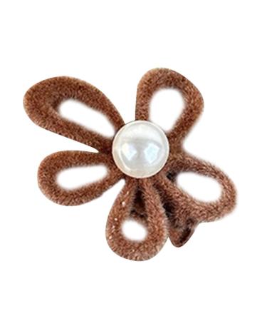 hgnxa Girl Flower Flocking Hair Clip Sweet Handmade Cute Hair Duckbill Clip Headwear Hair Headwear for Women Girl Brown hollow flower