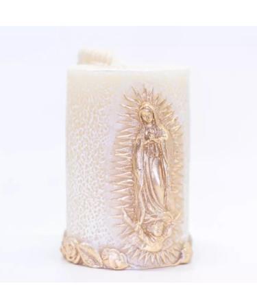 Virgen De Guadalupe Scented Candle - Rose Fragrance - Religious Candles with White & Golden Design - Perfect Prayer Candle for Baptism Wedding Gifting & More - Traditional Christian Candles