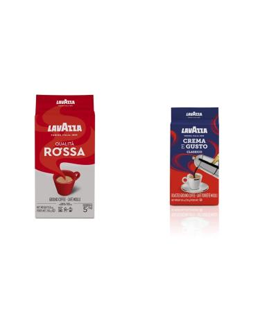 Lavazza Espresso Rossa Ground Coffee 250g (packaging may vary) & Lavazza Crema E Gusto Classico Roasted Ground Coffee 8.8 Ounce (Pack of 1) Espresso Rossa Coffee + Coffee Blend