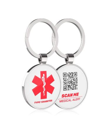 DISONCARE Diabetic Insulin Medical Alert Tag QR Customization Medical Id Keychain Save More Important Medical Information White-type 1