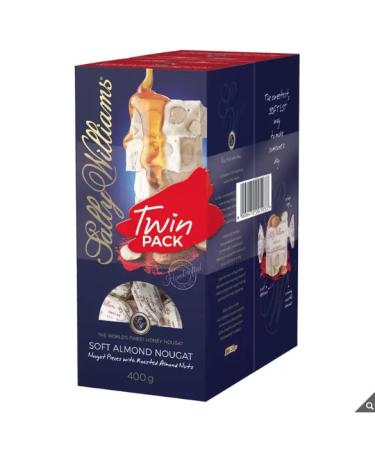 Sally Williams Original Recipe Soft Almond Nougat | Hand Made With The Finest Ingredients | Individually Wrapped | Sweet Exceptional Nougat | 2 x 400g