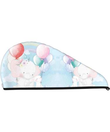 Buy Cute Elephant Bunny Flying Balloon Microfiber Hair Towel | Super Absorbent Coral Velvet Wrap for Long Curly & Thick Hair - Buy Online on GoSupps.com
