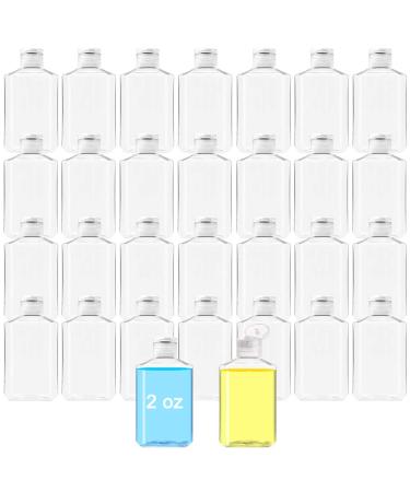 30 Pack 2 Oz Clear Refillable Flip-Top Bottles,Plastic Empty Mini Travel Bottles,Reusable Flip Cap Small Containers for Travel,Outdoor,Camping,Bussiness Trip