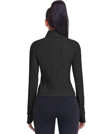 HISKYWIN Women's Cropped Workout Jacket - Black | Half Zip Pullover | Slim Fit Long Sleeve Athletic Top - Buy Online on GoSupps.com