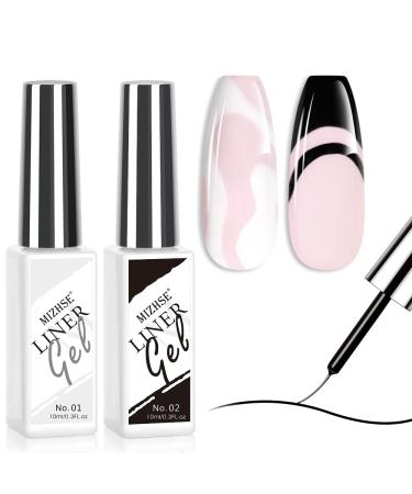 MIZHSE Gel Liner Nail Art Polish Set Black and White Gel Paint For Nails Art Swirl Nails Design Dotting Painting French Manicure Kit 10Ml Black&White 0.33 Fl Oz (Pack of 2)