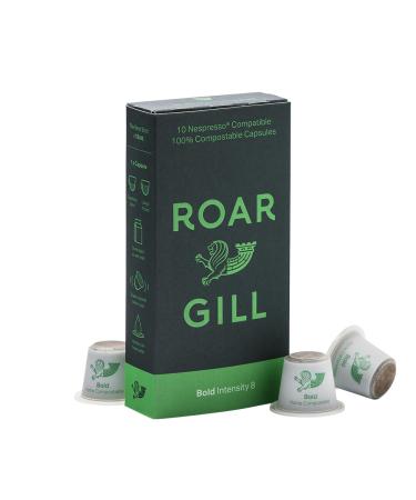 Roar Gill Dosettes de café compostables | Lot de 10 dosettes Bold Blend compatibles avec Nespresso Original