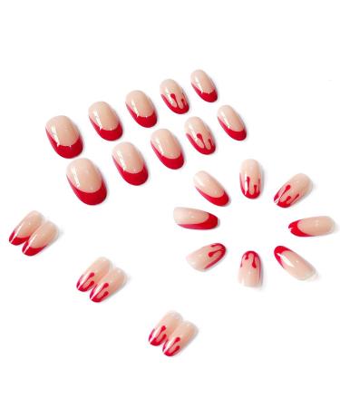 Shop Halloween Press on Nails - Medium Length Horror Bloody Fake Nails | Red French Tips Coffin Full Cover with Glue | 24Pcs for Halloween Party - Buy Online on GoSupps.com