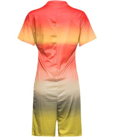 Shop Haiorziyou Women's V-Neck Color Gradient Short Arm Jumpsuit - Oversized Summer Romper with Bags - Perfect for Beach Leisure | L Yellow - Buy Online on GoSupps.com