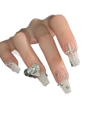 Temperament manicure hand-made nail patch milky white gradient chain finished product can be disassembled and repeated.(S)