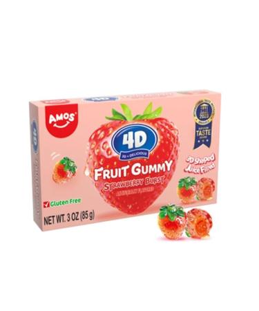 Amos 4D Gummy Candy Strawberry Burst Strawberry Flavour Gluten Free Snacks Mother's Day Candy Gift Shareable 3oz Theater Box 85g Pack
