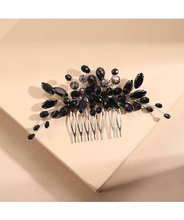 Black Crystal Bridal Hair Comb - Wedding Rhinestone Side Clip for Bride Prom Girl - Handmade Fashion Accessory - Buy Online on GoSupps.com