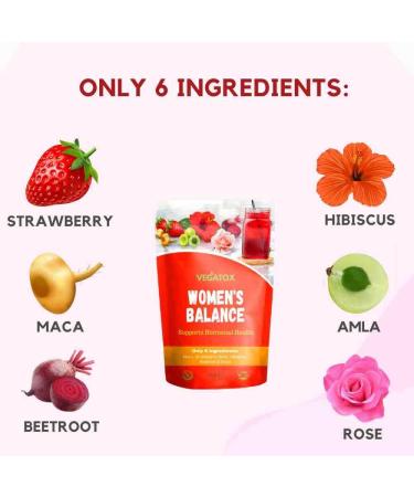 Women's Balance Superfood Powder - Natural Hormone Support & PMS Relief with Maca, Hibiscus, Beetroot - Vegatox - 30 Servings - Buy Online on GoSupps.com