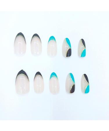 JUSTOTRY 24 Pcs Short Black French Stiletto False Nails - Pretty Marble Pattern with Nail Glue - Almond Stick On Nails for Women - Nail Art BL2 - Buy Online on GoSupps.com