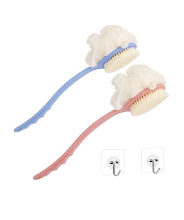 2 Pack Body Brush Back Scrubber for Shower Bath Back Scrubber with Soft Loofah and Bristles Back Scrubber Bath Mesh Sponge with Curved Long Handle Suitable for Wet or Dry Women and Men (2PACK Set) - Buy Online on GoSupps.com