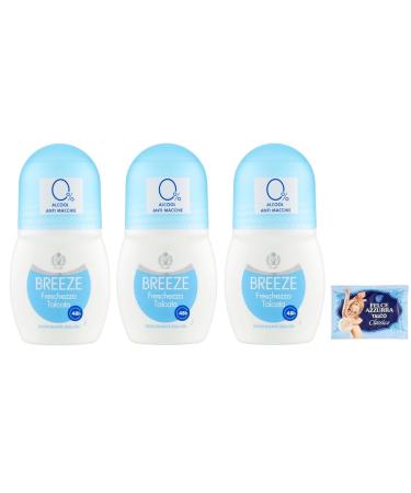 Felce Azzurra Breeze - Pack of 3 roll-on air fresheners (50ml each) + 1 free pack of blue fern talcum powder 100g envelope