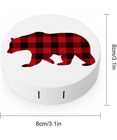 Red Plaid Bear Round Case For Contact Lens Kit Storage Box with Mirror Printed - Buy Online on GoSupps.com