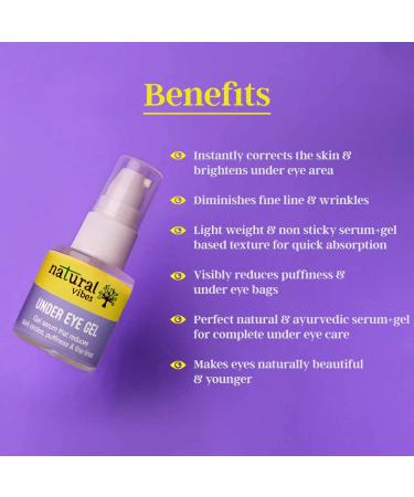 Natural Vibes Under Eye Gel Serum | Reduces Dark Circles & Puffiness | Brightens Fine Lines | Ayurvedic & Vegan | Vitamin C D E AHA & Caffeine | 20 ml for All Skin Types - Buy Online on GoSupps.com