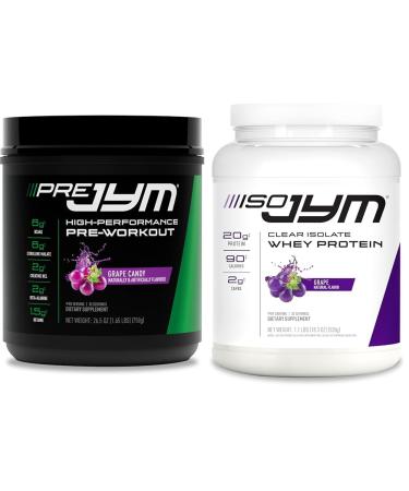 Pre JYM Grape Candy Pre Workout Powder with BCAAs and ISO JYM 20 Servings Clear Whey Protein Isolate Grape Drink