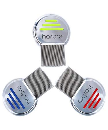 Harbre 3 pack Professional Quality Stainless Steel Reusable Lice Comb Individually Packaged to Prevent Contamination Removes Eggs and Nits With New Improved Teeth for Better Performance