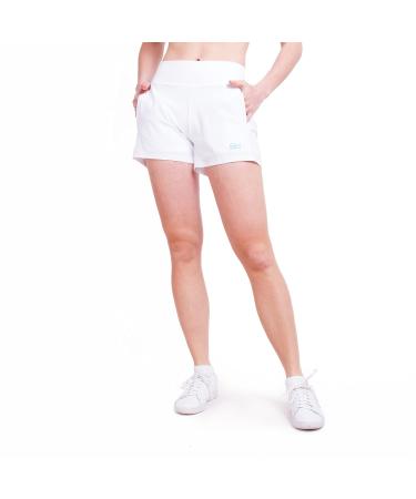 Sportkind Girls & Women 2-in-1 Tennis Padel Shorts with Ball Holder Inner Pants & Pockets Breathable 158 White