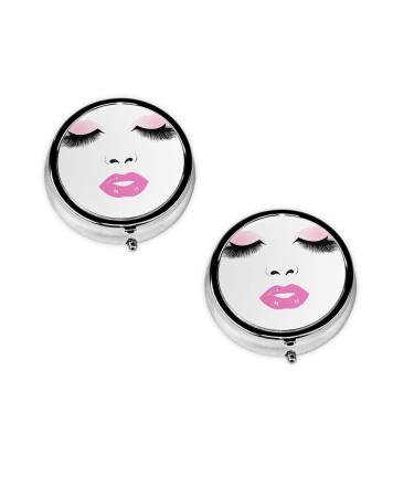 Eyelash Lip White Printed Mini Round Pill Box Pill Box 3 Compartment Medicine Pill Case Pill Organizer Travel Pillbox Portable Pill Box for Pocket Home Office Use