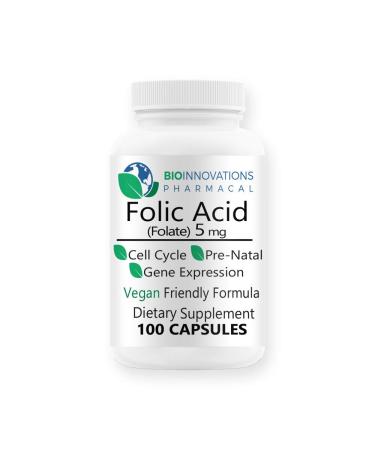 Bio-Innovations Pharmacal Folic Acid 5mg (Vitamin B9 Folate) 100 Vegan Capsules