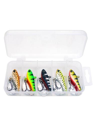 Stone 5 pieces of spinning bait flashing spoon set fishing accessories with triplets hooks 22g artificial bait for trout barsch salmon pike Zander fishing bait with bait box