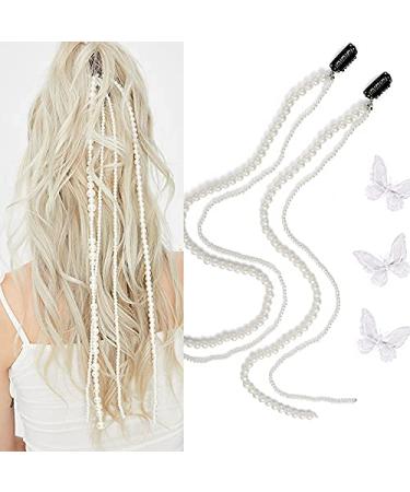 SINNKY Imitation Pearl Hair Clip Hair Chain Extension - DIY Fashion Accessory for Women and Girls (White) - Buy Online on GoSupps.com