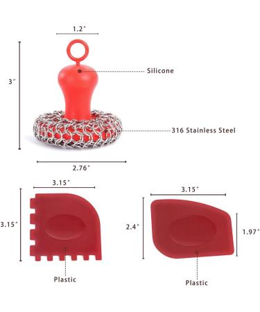 yuoseg Cast Iron Chainmail Scrubber + Pan Stainless Steel Skillet Cleaner Scraper Tool for Cast Iron Pans Washable Red - Buy Online on GoSupps.com