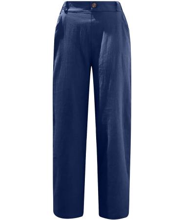 Gamivast Linen Pants for Women 2023 - High Waist Wide Leg with Pockets, Drawstring Palazzo Lounge Capris - Navy, Small - Buy Online on GoSupps.com