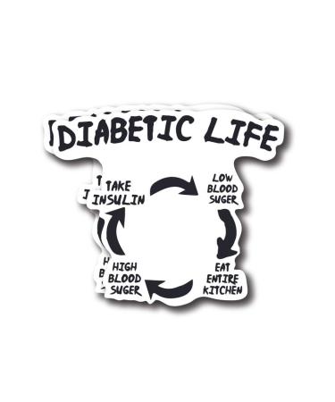 Diabetic Life Sticker - Life Cycle of A Diabetic Funny Humor Sticker - Diabetes Awareness - Premium Quality Vinyl Bumper Stickers 2-Pack | 5-Inch on Widest Side | Made in USA - FHJ827