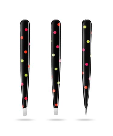 Chooling Eyebrow Tweezers Set with Magnifying Mirror- Slant  Straight and Pointed Tip Tweezers with a 3x Magnifying Mirror for Precise Tweezing Operation CL-019-C Eyebrow Tweezer Set (Black)