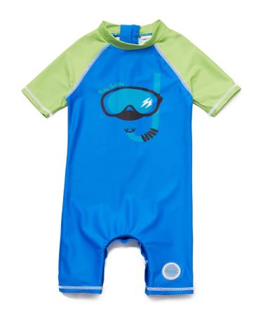 BONVERANO Baby Boy One Piece Long-Sleeved Clothing UV Protection 50+ Swimsuit with One Zip Diving Goggles 24 Months