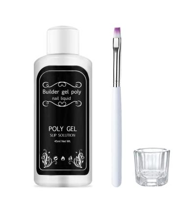 SUZO Slip Solution Polygel, Extension Nail Polygel Slip Solution, Anti-stick Nail Liquid Slip Solution for Poly Gel, Contains Brush + Crystal Cup for Nail Builder Gel Nail DIY - 45ml
