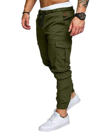 JMIERR Men's Fashion Cargo Pants - Green Cotton Tapered Joggers with 6 Pockets - Buy Online on GoSupps.com