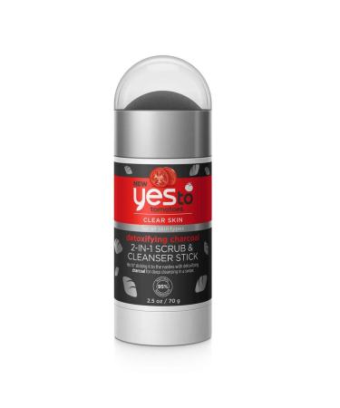 Yes To Tomatoes Clear Skin Detoxifying Charcoal 2 in 1 Face Scrub and Facial Cleanser Stick For Blemish Prone Skin 95% Natural Ingredients 2.5 Oz Charcoal for All Skin Types