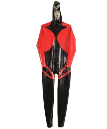 100% Latex Mask Black and Red White Full Cover Suit Tight Freely Selectable Color XXL