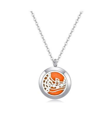 Kids Teens Girls Mini(20mm) Essential Oil Diffuser Necklace Aroma Hypo-Allergenic Magnetic Locket Pendant with 18'' 20'' Chain&Pads (Music Notes II)
