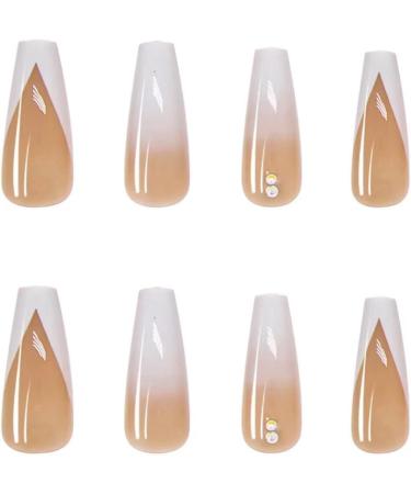 French Tips Rhinestone Gradient Press-on Nails by RUNRAYAY - Full Cover Coffin Shape Fake Nails for Women - Acrylic Stick-on Nail Set for Spring/Summer - Buy Online on GoSupps.com